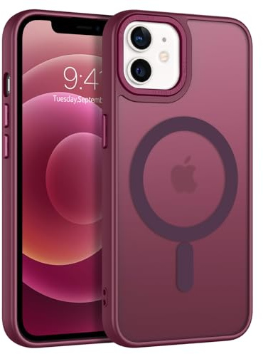 BENTOBEN Hülle für iPhone 12/Pro mit Mag-Safe Magnetisch Hülle für iPhone 12/iPhone 12 Pro 6.1 Durchscheinende Matt Anti-Fingerabdruck Handyhülle Rückseite Dünn Stoßfest Schutzhülle, Dunkel Rot