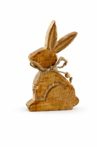 Logbuch-Verlag Mangoholz-Hase Natur 15 cm - Holzfigur Hase zum Hinstellen für Frühling und Ostern - rustikale Osterdeko aus Holz - Dekofigur Naturlook