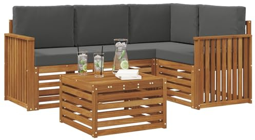 vidaXL Möbelsets mit Kissen 5 pcs Natur und Anthrazit Holzwerkstoff, Moderne Gartensofa-Gruppe, stylische Möbel, gemütliche Lounge, Akazie und Holz für die Terrasse