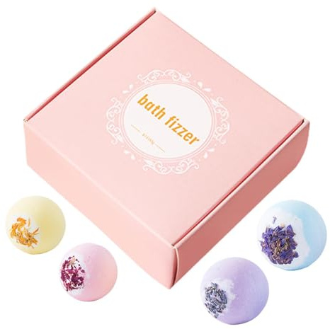 Bubble Bath Ball Set - BAth Bomb, 4 Pieces Dried Flower | Moisturizing Bubble Shower Ball, Gentle Body Cleanser, B́ath Sponge Set - For Women Men Self Care Spa Relaxation Home Bathroom Travel