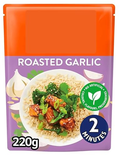 Roasted Garlic Microwave Rice, 220g, Ready in 2 Minutes, 2 Servings, No Artificial Colours, Flavours or Preservatives, Suitable for Vegetarians