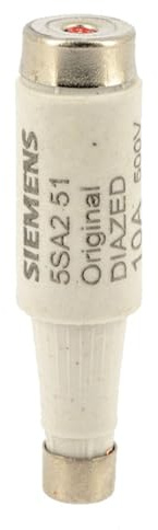 Siemens 5SA251 Diazed Bottle Fuse Slow Blow, 10A, 500V AC/ DC, E16, TNDZ. Sold in a pack of 10.