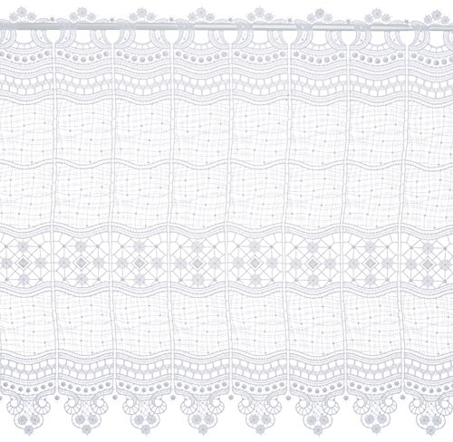 Plauener Spitze by Modespitze, Store Bistro Gardine Scheibengardine mit Stangendurchzug, hochwertige Stickerei, Höhe 58 cm, Breite 176 cm, Weiß