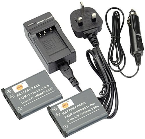 DSTE 2pcs Li-40B Replacement Li-ion Battery + Charger DC83U for Olympus Li-40B, Li-42B and Olympus D-630, D-720, D-725, IR-300, FE-20, FE-150, FE-160, FE-190, FE-220, FE-230 etc.....Digatal Camera
