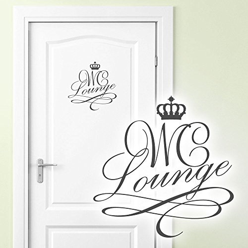 Grandora Wandtattoo Türaufkleber WC Lounge mit Krone I dunkelgrau (BxH) 14 x 14 cm I Bad Badezimmer Toilette Aufkleber Wandaufkleber Wandsticker Sticker Tür W881