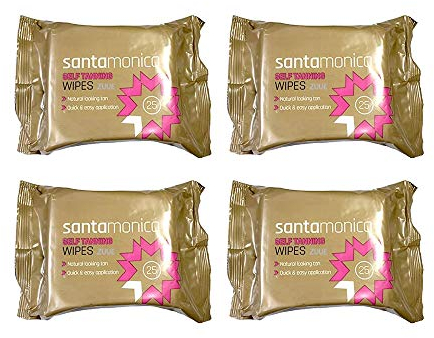 100 SANTA MONICA QUICK 'N' EASY SELF TANNING WIPES TOWELS 4 X 25 PACKS