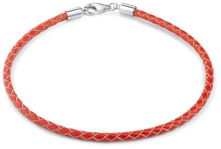 MATERIA 925 Silber Beads Armband Herren Damen - Leder Armband Karabiner rot 18-22cm #A57, Länge:19 cm