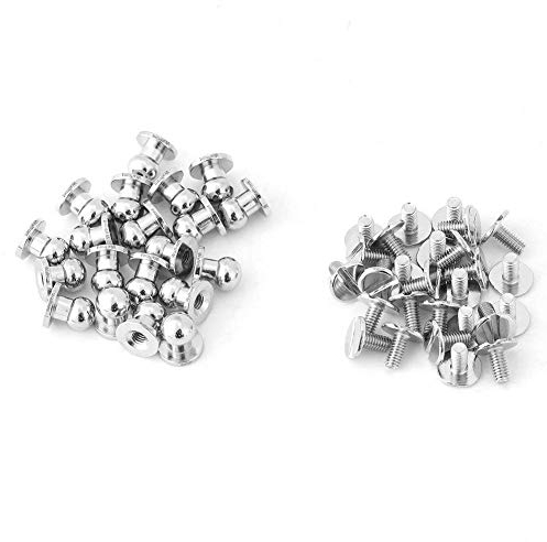 Knopfnieten, 20Pcs Rundkopf Solide Knopfnieten für Leder, Silberne Knopfnieten zum Schrauben DIY Leder Zubehör