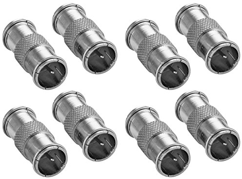 POPPSTAR 8x F-Quickstecker Kupplung (F-Quick SAT Adapter F-Stecker beidseitig), für Koaxialkabel, Antennenkabel, silbern