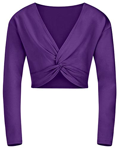 tanzmuster ® Ballettjacke Mädchen Langarm - Mia - aus sehr weichem Baumwollstoff Ballett Top zum Reinschlüpfen in lila, Größe 128/134