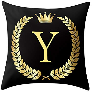 Xmiral Kissenhüllen Bettkissenbezug Polyester Golden Buchstabe Drucken Schwarz Zierkissenbezüge 45x45 cm Einfach Quadratischer(Y)