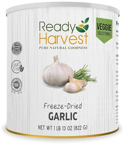 Ready Harvest Freeze Dried Food - Garlic | Emergency Food | Pantry Staples | #10 Can | 25-Year Shelf Life | Cans Filled to the Top