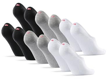 DANISH ENDURANCE 6 Paar Bio-Baumwolle Füßlinge, Unsichtbare Sommer Sneaker-Socken, Unisex, für Damen & Herren, Mehrfarbig (2 x schwarz, 2 x weiß, 2 x grau), 43-47