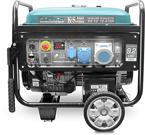 Könner & Söhnen KS 12-1E ATSR Stromerzeuger, 18,5 PS 4-Takt 1-Zylinder Benzinmotor, Kupfer, E-Start, Notstromautomatik, Spannungsregler, 9200 Watt, 1x16A (230V), 1x32A (230V) 1x63A (230V)…