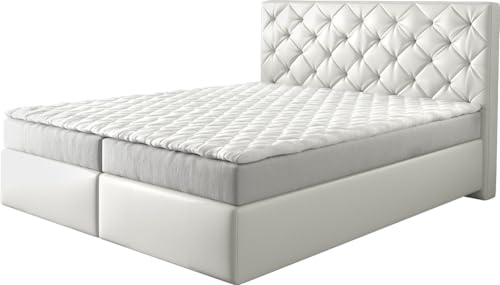 DELIFE Boxspringbett Dream-Great Kunstleder Weiß 160x200 cm mit Matratze und Topper