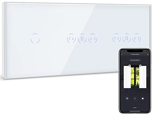 BSEED Smart Alexa Lichtschalter mit Doppel Vorhang Schalter,1 Fach 1 Weg Wlan Touch Schalter Fernbedienung mit Smart Life/Tuya APP, Smart Vorhangschalter arbeitet mit Alexa, Google Home, Weiß