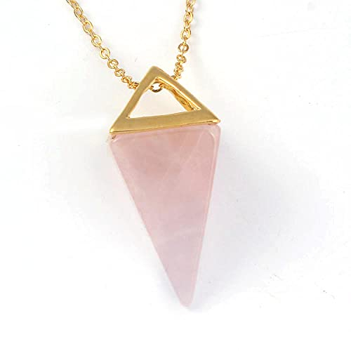 Natural Gem Stone Pendulum Necklace Crystal Quartz Stone Dowsing Pyramid Pendant Necklace Women Men Chakra Jewelry-Rose Quartz GOLD