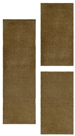 HomebyHome Bettumrandung Schlafzimmer 3 teilig Teppich Gold - Waschbarer Bettumrandung Teppich Läufer Set Extra Flauschig Bettvorleger Schlafzimmer Bettset:2 St. 60x110 cm | 1 St. 80x150 cm