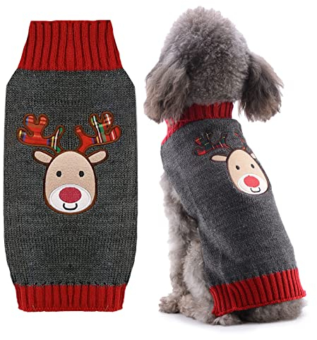 PETCARE Rentier-Weihnachts-Hundepullover, grauer Katzenpullover, Weste, Cartoon-Elch, Haustier, Urlaub, Hundekleidung, Welpenpullover für kleine, mittelgroße und große Hunde, Hundekostüm, Größe XXL