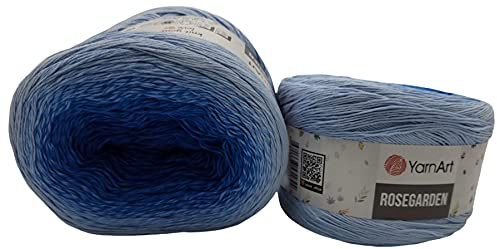 YarnArt Rosegarden, 500 Gramm Bobbel Wolle Farbverlauf, 100% Baumwolle, Bobble Strickwolle Mehrfarbig (blau dunkelblau 316)