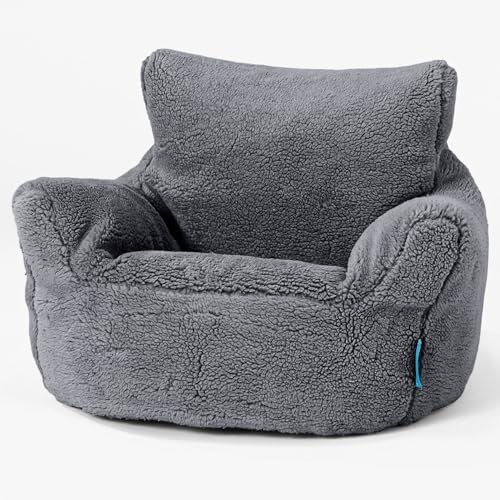 Lounge Pug Klein Kindersessel Sitzsack für 1-3 Jahren, Dunkelgrau Flauschiger Teddy-Fleece Stoff, Mini-Sessel Kinderstuhl Kuschelsessel, Kindermöbel für Kinderzimmer