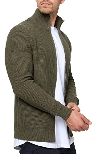 Indicode Herren Dodson Strickjacke mit Stehkragen aus Baumwolle | Cardigan für Männer Army, L