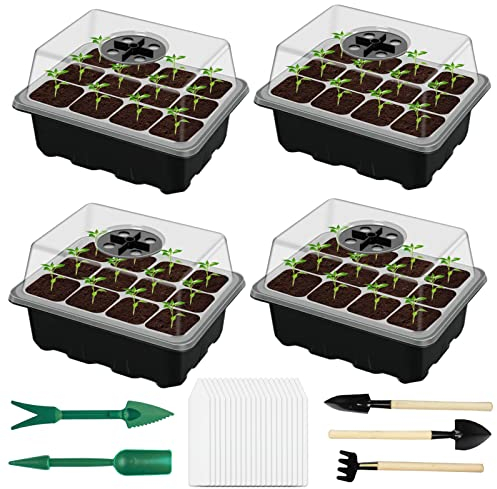 4 Stück Anzuchtschalen setzling,Gewächshaus Anzucht Schale Töpfe,Kunststoff Anzuchtschalen,Mini Gewächshaus Treibhaus,Treibhaus Anzuchtschale,Mini Gewächshaus Anzuchtset,Anzucht Set (Schwarz*4)
