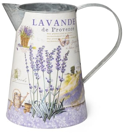 Moritz Deko Gießkanne 19 cm Lavendel-lila – Lavande de Provence Aquarell | Blechkrug, Zinkoptik, Blumenvase, Trockenblumen Vase, Pampasgras, Landhausstil, Shabby Chic, Tischdeko, Hochzeit, nur Zierde