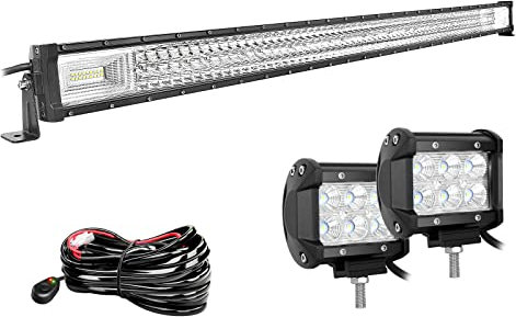 Willpower 52 Zoll 132CM 675W Led Arbeitsscheinwerfer Bar + 4 Zoll 10CM Led Scheinwerfer + Kabelbaum 12V 24V Flutlicht Spot Led Bar für Offroad Auto Traktor Zusatzscheinwerfer Rückfahrscheinwerfer