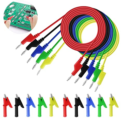 clip a coccodrillo a doppia, filato di test di banana 5pcs e pinze per coccodrilli 10pcs per auto industriali e altri componenti del cavo di prova, cavo di prova multimetro lunghezza 1M (1000 V / 19A)