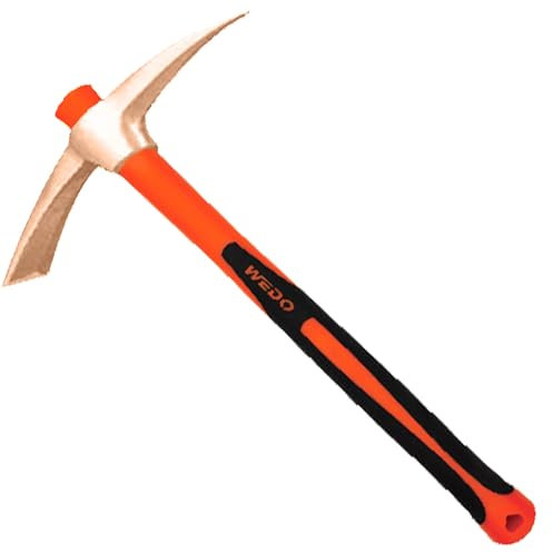 WEDO Pioche Mattock, marteau anti-étincelles, cuivre béryllium, non magnétique, poignée en fibre de verre, tête 470 mm, longueur 910 mm, marteau géologique avec pointe pointue, norme DIN, certificat