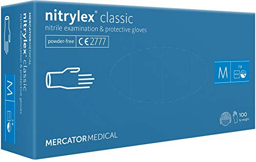 MERCATOR MEDICAL Gants nitrile bleus NITRYLEX CLASSIC, taille M - 1000 pièces, Gants jetables, non poudrés, texturés au bout des doigts, sans latex
