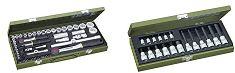 PROXXON Steckschlüsselsatz, Komplettkasten mit 1/4-und 1/2, 56 , 23040 & Spezialsatz für Innensechskantschrauben, 18-teiliges Werkzeug-Set mit Stahlkasten, 23100
