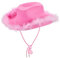 Qtinghua Cowboyhut für Damen, flauschiger Federbesatz, Halloween-Kostüm, Cowgirl-Hut für Cosplay, Kostümparty, Rollenspiel, Geburtstagsparty, Weiß, Rosa, Einheitsgröße