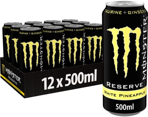 Monster Energy Reserve White Pineapple - koffeinhaltiger Energy Drink mit fruchtigem Zuckerhut-Ananas-Geschmack - in praktischen Einweg Dosen (12 x 500 ml)