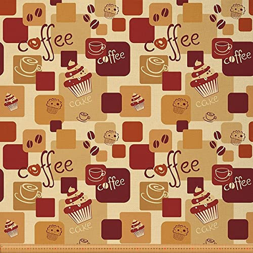 Kaffeezeit Stoff Meterware Cupcakes Jahrgang Plaid Grid Möbelstoff Retro Geometrisch Coffee Bohnen Dekorationsstoff für Heimwerkerprojekte Wasserdicht Stoff 276x150cm Braun
