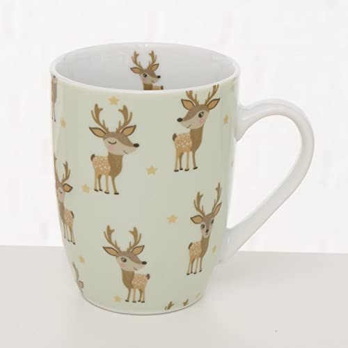 Arinosa Tasse Kaffeebecher Weihnachtstasse Kleiner Hirsch Bambi Hellgrün Keramik 330 ml