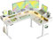 FEZIBO DREI Motoren Schreibtisch Höhenverstellbar Elektrisch mit LED strip und Stromanschlüsse, L Form Stehpult mit Monitorständer, 160 x 120 cm eckschreibtisch, Weiß Rahmen/Weiß Tischplatte