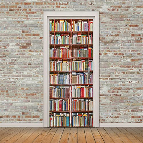 Adesivi Per Porte Interne 3d Moderno Libreria Murale Autoadesivo Decorazione Della Casa Adesivo Da Parete Adesivo Artistico Camera Da Letto Vetro Poster Rimovibile,77x200cm