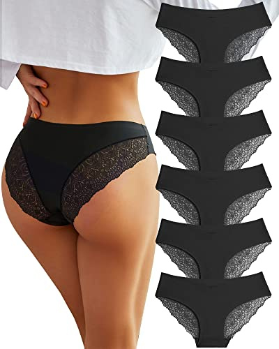 BeReady Damen Unterwäsche Seamless Slips Damen V Taille Unterwäsche Frauen Spitzen Nahtlose Hipster Unterhosen Spitze Slip Mehrpack 6er Pack