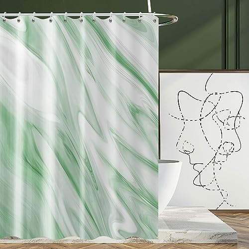 GCIREC Grüner Marmor Stall Duschvorhang, Hellgrün Mix Weiß Ombre Moderne Abstrakte Welle Luxus Badezimmer Vorhang Badewanne Wohnkultur Wasserdichter Stoff Maschinenwaschbar mit 12 PCS Haken,180x200cm