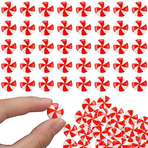 60 caramelos de Navidad para manualidades, decoración de dulces falsos de plástico, adornos de menta, mini caramelo sintético arcoíris para colgar en el árbol, decoración de Navidad, fiesta,