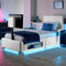 X-Rocker AVA Leather TV Bed with Rotating TV Mount 32, Storage and Cable Management, Ambient Underbed RGB LED Lighting Single 3ft Low Sleeper Bedstead, Upholstered Leather Frame XR LIVING - WHITE