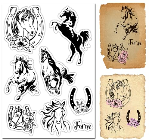 CRASPIRE Gummistempel mit Pferde-Hufeisen, Blume, Vintage, transparent, Silikon, für Tagebuch, Kartenherstellung, DIY, Scrapbooking, handgefertigtes Fotoalbum, Notizbuch, Dekor