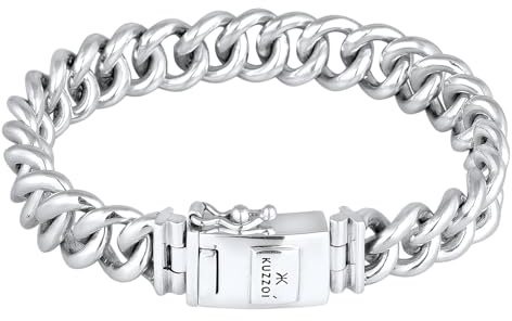 Kuzzoi Buddha Panzer Armband für Herren handgefertigt aus 925er Sterling Silber massives Herrenarmband (12 mm) mit Kastenschloss, Länge 21 cm