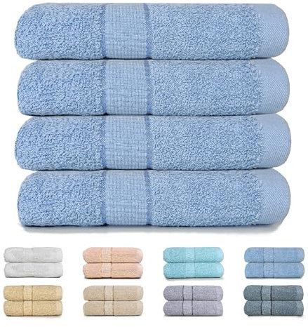 GFD Textiles - Juego de 4 Toallas de Lavabo 50x100 cm | 100% Algodón Premium Extra Suave & Súper Absorbente | Secado Rápido, Antibacterianas, Ideal Lavabo & Gimnasio | Azul