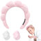 Damen Spa Stirnband Armband Sets Haarband Make up Haarband Weicher Schwamm Hautpflege zum Waschen des Gesichts Make up Spa Yoga Sport Entferner Dusche Hautpflege (Rosa)