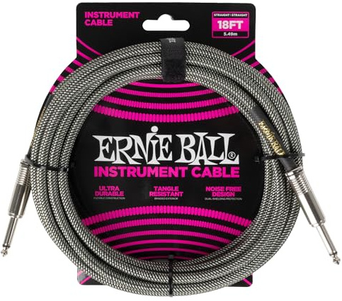 Ernie Ball Geflochtenes Instrumentenkabel Gerade/Gerade 5,49 m - Silber Fuchs