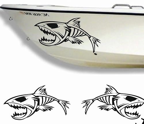Rakelfix 2 x Skelett Fische Gräte Typ 1 Aufkleber aus Hochleistungsfolie - viele Farben zur Auswahl - Angler Angelboot Sticker Boot Boote Beschriftung Bug Heck Fische Angeln Schlauchboot NA