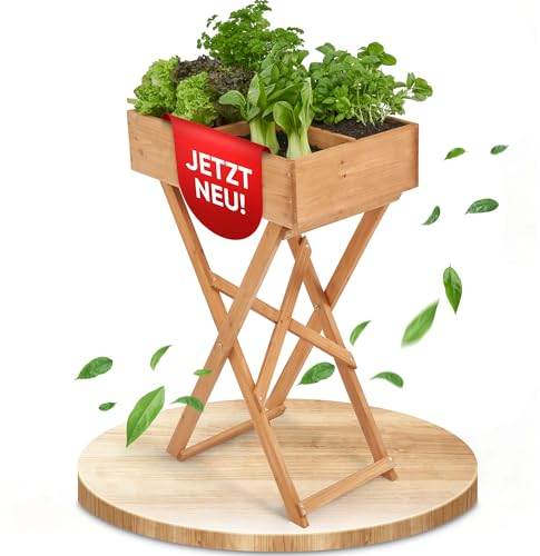 Sonnweg Kräuterhochbeet für Balkon Garten Terrasse [für jeden Gärtner geeignet] Hochbeet Kräuterbeet Gemüsebeet Salatbeet aus FSC Holz (Platzsparend)